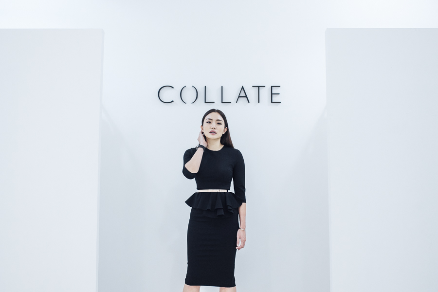 velda tan in front of collate the label logo