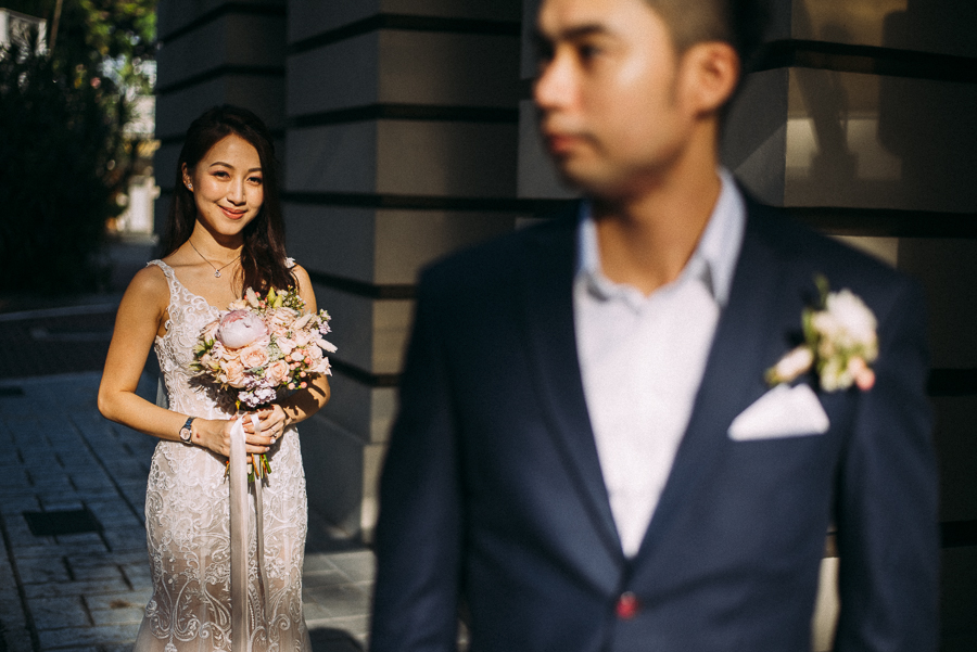 bride and groom at fort canning hotel wedding