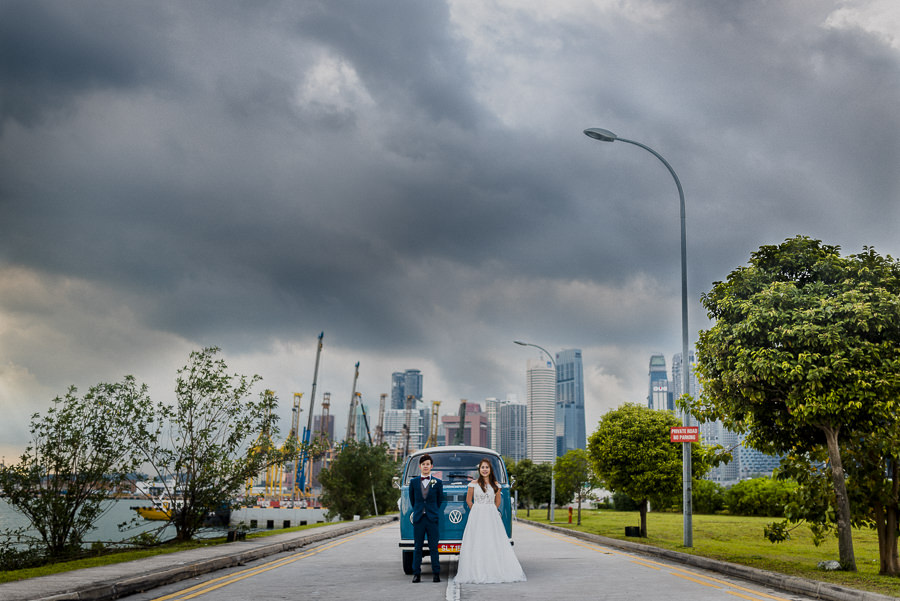 Singapore Wedding Photographer Bride and Groom Portraiture Actual Wedding Day AD with Volkswagen Kombi Van Classic Elopement