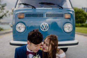 Singapore Wedding Photographer Bride and Groom Portraiture Actual Wedding Day AD with Volkswagen Kombi Van Classic
